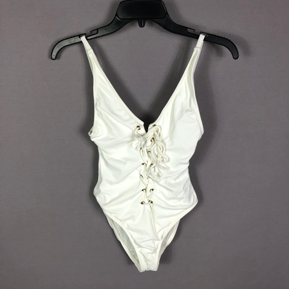 Nasty Gal White Lace Up Onepeice Bikini Size Small